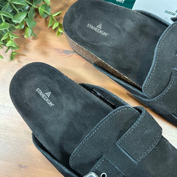 Staheekum Women's Crescent Slip On Black Suede Buckle Clogs Size 11 - Picture 4 of 8